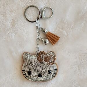 Hello Kitty Rhinestone Cat Keychain with Tassel Bag Charm